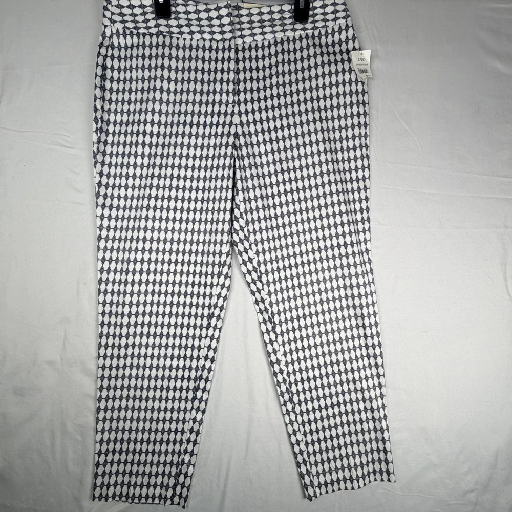 Cato Contemporary Womens 14 Ankle Pants Blue White Geometric Print New